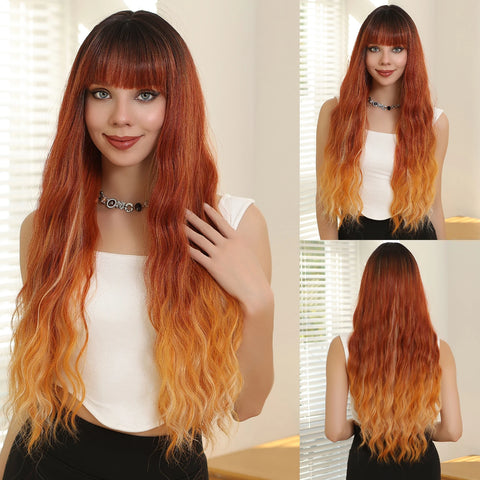Light Green Long Wavy Synthetic Wig with Bangs - Blackish Green Cosplay Wig for Women, Ideal for Halloween