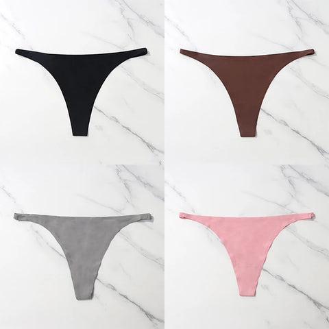 4 Pcs Lot Seamless Ice Silk Thong Panties for Women - Thin Waistband Tangas