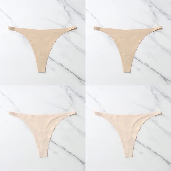 4 Pcs Lot Seamless Ice Silk Thong Panties for Women - Thin Waistband Tangas