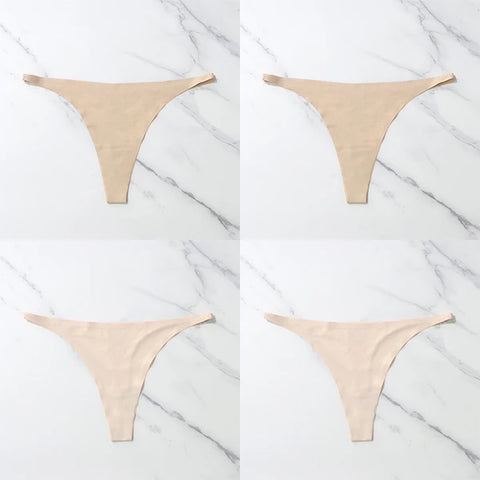 4 Pcs Lot Seamless Ice Silk Thong Panties for Women - Thin Waistband Tangas