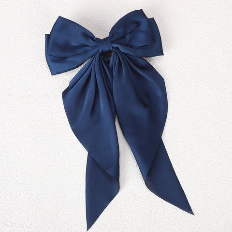 Meisjes lange grote strik drijvende satijnen clips achterhoofd haarspeld - elegante haaraccessoires
