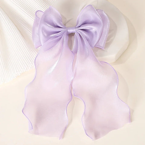 Meisjes lange grote strik drijvende satijnen clips achterhoofd haarspeld - elegante haaraccessoires