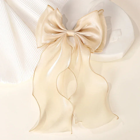 Meisjes lange grote strik drijvende satijnen clips achterhoofd haarspeld - elegante haaraccessoires