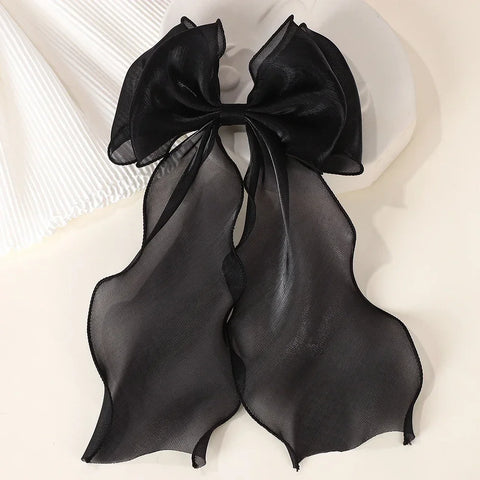 Meisjes lange grote strik drijvende satijnen clips achterhoofd haarspeld - elegante haaraccessoires