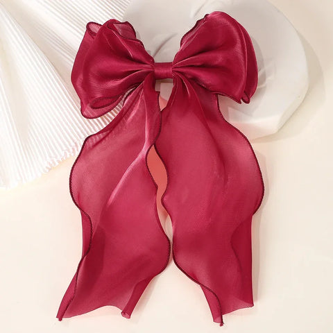 Meisjes lange grote strik drijvende satijnen clips achterhoofd haarspeld - elegante haaraccessoires