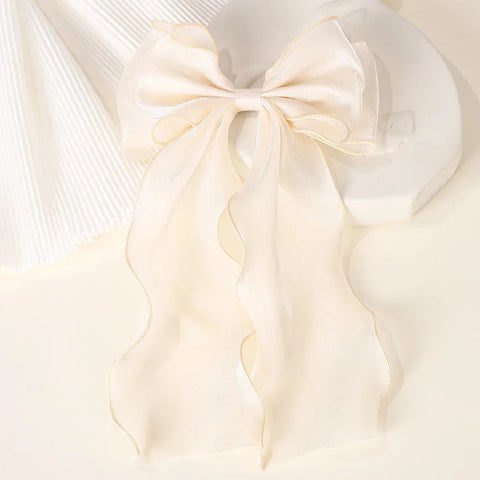 Meisjes lange grote strik drijvende satijnen clips achterhoofd haarspeld - elegante haaraccessoires