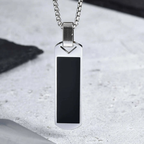 Stylish Men's Black Enamel Necklaces - Stainless Steel Geometric Square Pendant Jewelry