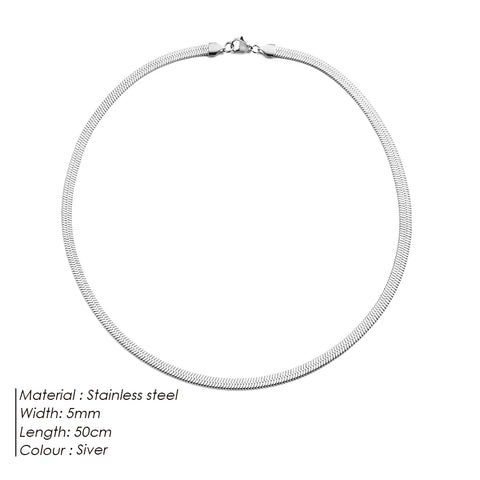 eManco Unisex Snake Chain Necklace - Silver Color Choker Stainless Steel Herringbone Chain for Women Jewelry Wholesale