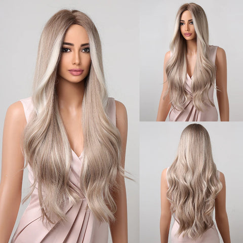 DropShipping EASIHAIR Long Blonde Ombre Synthetic Wigs for Women - Wavy High Density Cosplay Wig