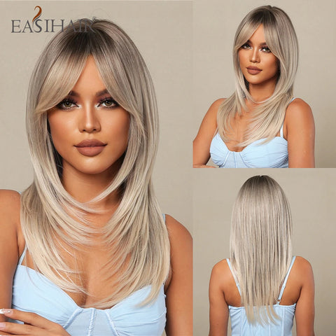 DropShipping EASIHAIR Long Blonde Ombre Synthetic Wigs for Women - Wavy High Density Cosplay Wig