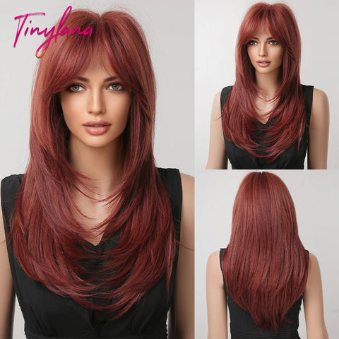 Gray Ash Blonde Pink Highlight Synthetic Hair Wigs with Bangs - Long Straight Ombre Cosplay Wig for Women