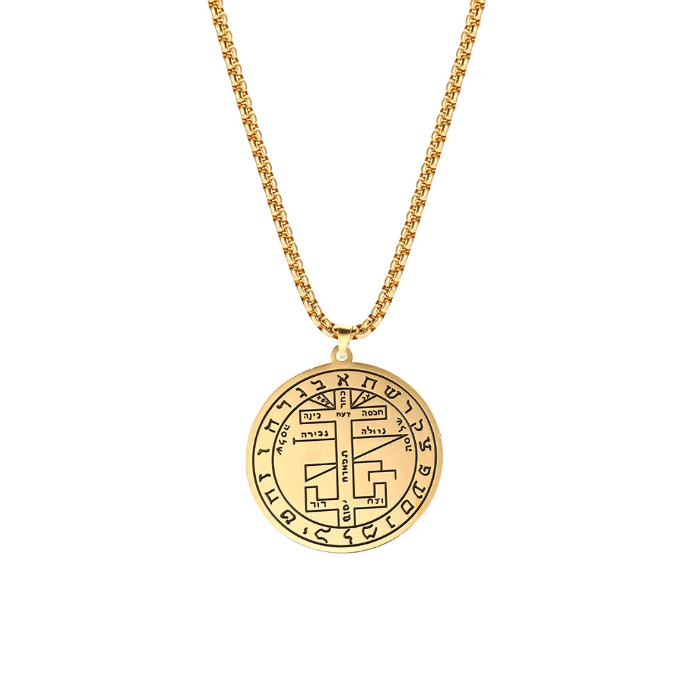 Skyrim Brave Warrior Talisman Pendant Necklace - Solomon Amulet in Stainless Steel with Golden Chain