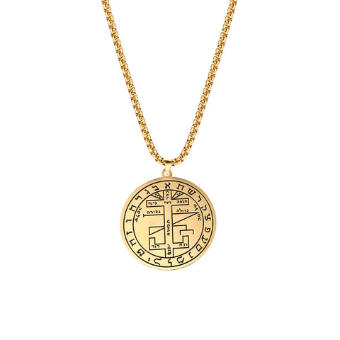 Skyrim Brave Warrior Talisman Pendant Necklace - Solomon Amulet in Stainless Steel with Golden Chain