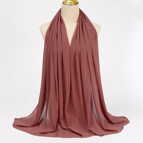 Elegant Muslim Chiffon Hijab Scarf - Lightweight Long Solid Color Head Wrap for Women