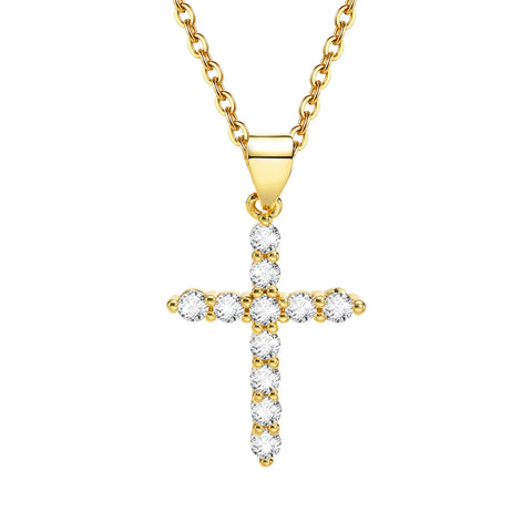 Danity Cubic Zirconia Cross Pendant Necklace for Women - Adjustable Stainless Steel Chain