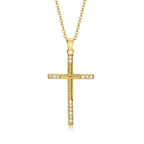 Danity Cubic Zirconia Cross Pendant Necklace for Women - Adjustable Stainless Steel Chain