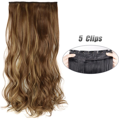 Long Wavy 5 Clip In Hair Extensions - Black Blonde Mix