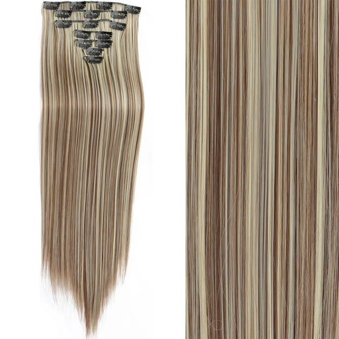 7Pcs/Set 16 Clips Hair Extension - Black Ombre Long Straight Hair