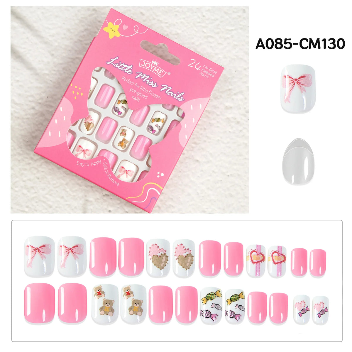 24 Pcs Children Cute Fake Nails