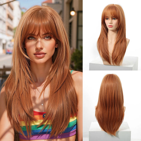 Blonde Golden Synthetic Wigs Long Straight Hair Natural Wig for Women Middle Part Wigs Cosplay Party Heat Resistant Fake Hair