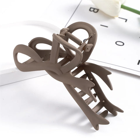 Vintage Ribbon Bow Hair Clips - 13CM Matte Hair Claws for Women