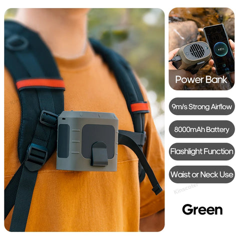 KINSCOTER Outdoor Wearable Waist Fan - 8000mAh Portable Cooling Fan with Power Bank