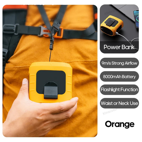 KINSCOTER Outdoor Wearable Waist Fan - 8000mAh Portable Cooling Fan with Power Bank
