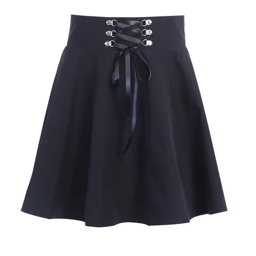 Women's Basic Versatile Flared Casual Mini Skater Skirt - High Waisted Goth Punk Black Skirt