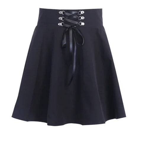Women's Basic Versatile Flared Casual Mini Skater Skirt - High Waisted Goth Punk Black Skirt