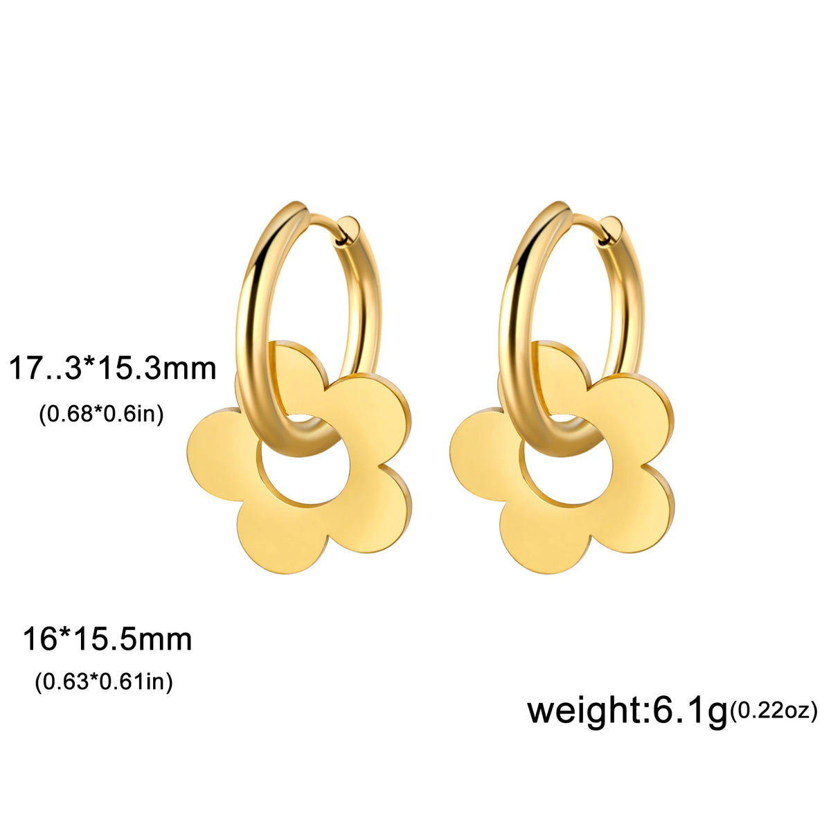 Skyrim Kpop Women Flower Drop Earrings - Gold Color Stainless Steel Hoop Earrings