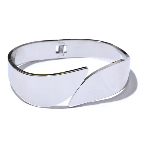Yhpup Glossy Stainless Steel Wide Geometric Bracelet Bangle - 18K Gold PVD Plated Waterproof Jewelry