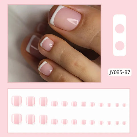 24 Pcs French Design Fake Toe Nail Press on Summer Nails