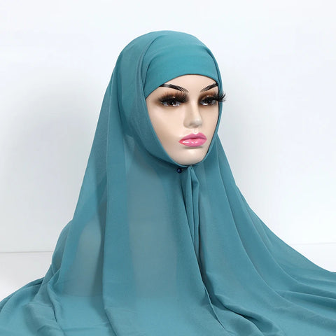 Women Muslim Chiffon Hijab with Cap Bonnet - Instant Scarf Headwrap