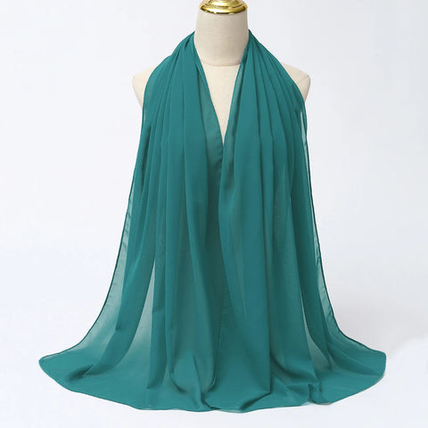 Elegant Muslim Chiffon Hijab Scarf - Lightweight Long Solid Color Head Wrap for Women