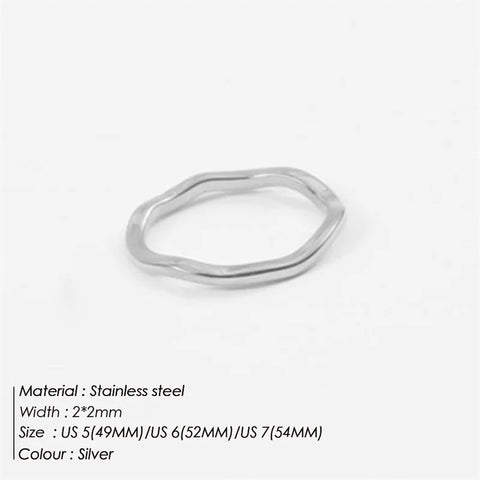 Trendy Irregular Wave Stainless Steel Ring for Women - Handmade Geometric Couple Jewelry