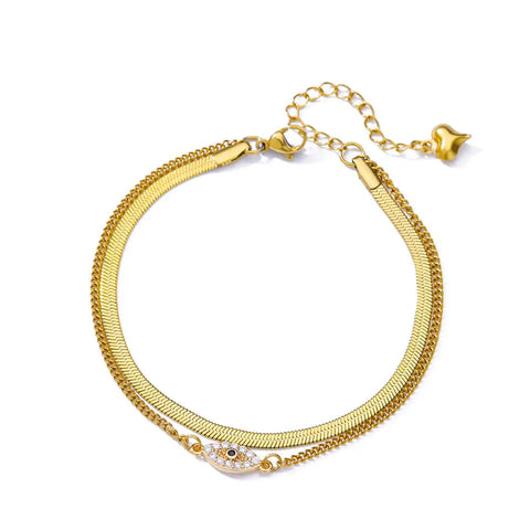 Elegant Zircon Flowers Bracelet for Women and Girls – Luxury Gold Color Stainless Steel Plant Charm Jewelry