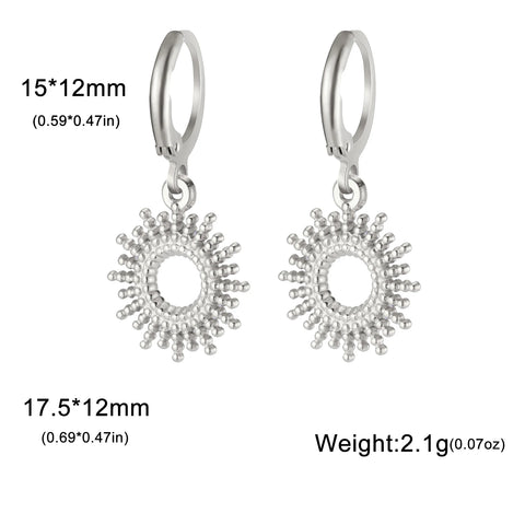 Skyrim Gold Color Stainless Steel Women's Heart Starfish Sun Pendant Hoop Earrings - Fashion Jewelry Gift