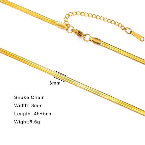 Skyrim Stainless Steel Gold Color Chain Necklace for Women – Minimalist Cuban Paperclip Twisted Snake Chain Fashion Jewelry