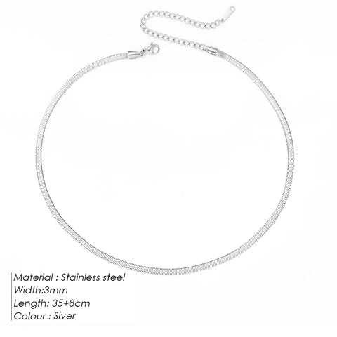 eManco Unisex Snake Chain Necklace - Silver Color Choker Stainless Steel Herringbone Chain for Women Jewelry Wholesale