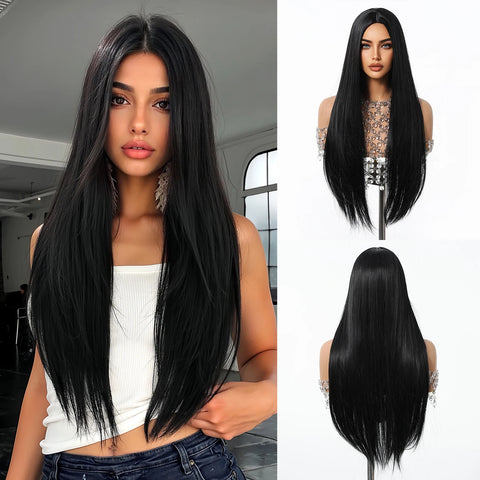 EASIHAIR Long Blonde Synthetic Wigs for Women - Straight Layered Natural Hair Wigs With Bangs
