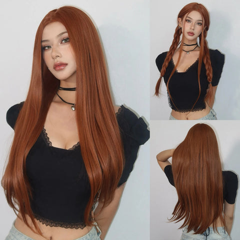 Blonde Golden Synthetic Wigs Long Straight Hair Natural Wig for Women Middle Part Wigs Cosplay Party Heat Resistant Fake Hair