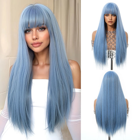 EASIHAIR Long Blonde Synthetic Wigs for Women - Straight Layered Natural Hair Wigs With Bangs