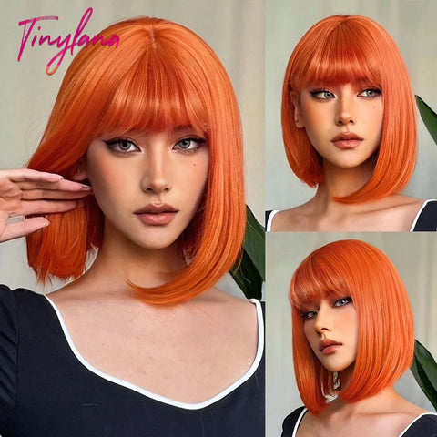 Medium Straight Synthetic Bob Wig Dark Black Brown Short Wigs With Bangs for Women Cosplay Daily Layered Hair Heat Resistant