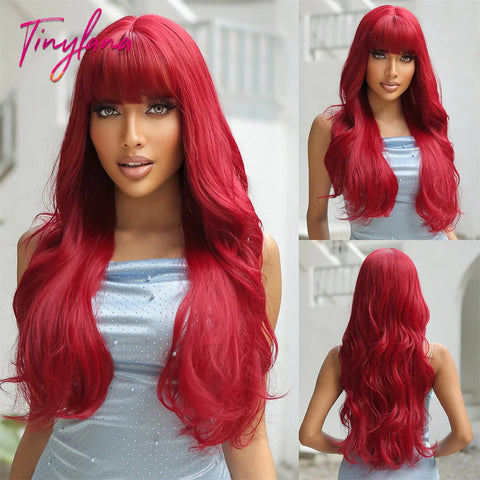 Light Pink Long Wavy Cosplay Synthetic Hair Wig with Bangs - Perfect for Halloween and Daily Wear