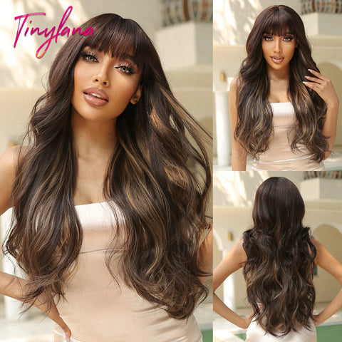 Light Pink Long Wavy Cosplay Synthetic Hair Wig with Bangs - Perfect for Halloween and Daily Wear