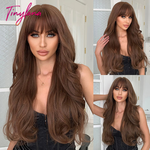 Light Pink Long Wavy Cosplay Synthetic Hair Wig with Bangs - Perfect for Halloween and Daily Wear