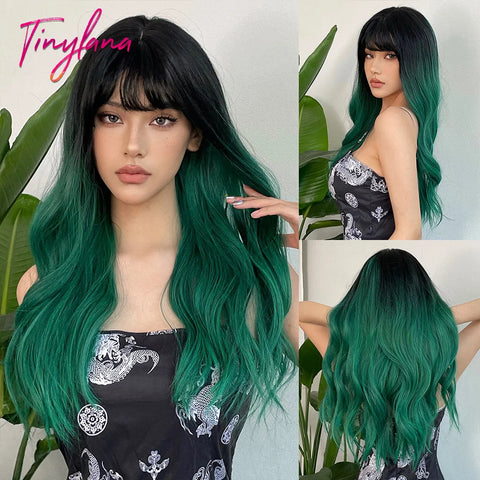 Light Pink Long Wavy Cosplay Synthetic Hair Wig with Bangs - Perfect for Halloween and Daily Wear