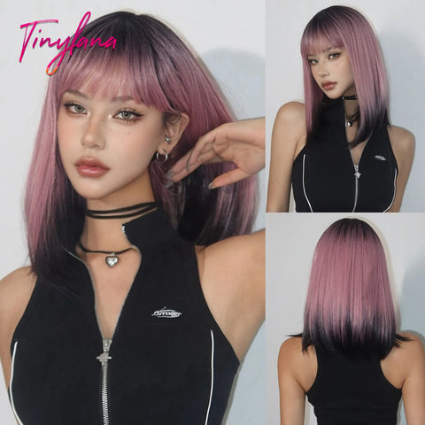 Light Brown Blonde Synthetic Wigs with Bangs - Short Bob for Daily Use, Cosplay, and Halloween | Heat Resistant