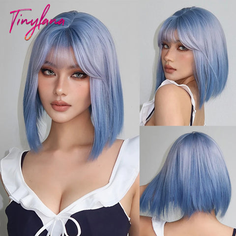 Light Brown Blonde Synthetic Wigs with Bangs - Short Bob for Daily Use, Cosplay, and Halloween | Heat Resistant
