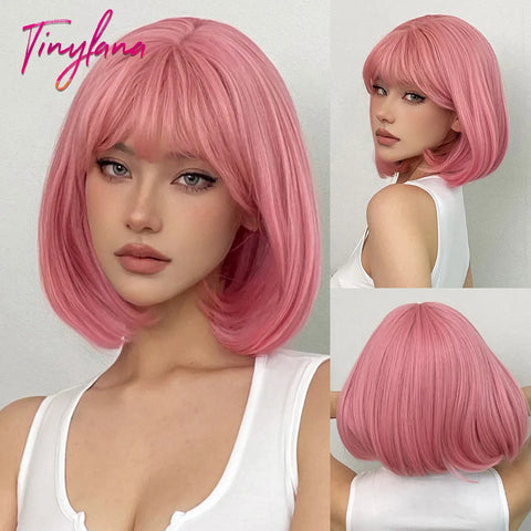 Light Brown Blonde Synthetic Wigs with Bangs - Short Bob for Daily Use, Cosplay, and Halloween | Heat Resistant